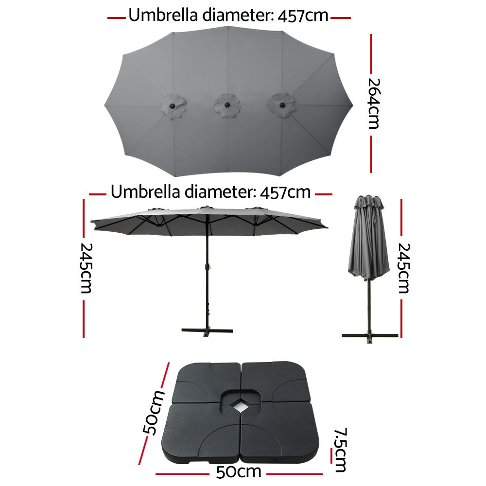 Instahut 4.57m Outdoor Umbrella w/Base Stand Beach Pole Garden Tilt Charcoal-1