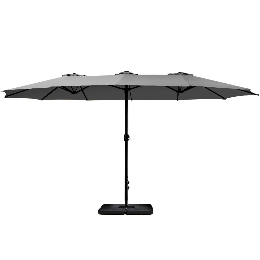 Instahut 4.57m Outdoor Umbrella w/Base Stand Beach Pole Garden Tilt Charcoal-2