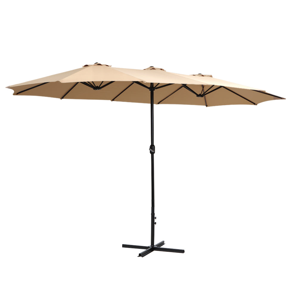 Instahut 4.57m Outdoor Umbrella Beach Pole Garden Tilt Beige-0