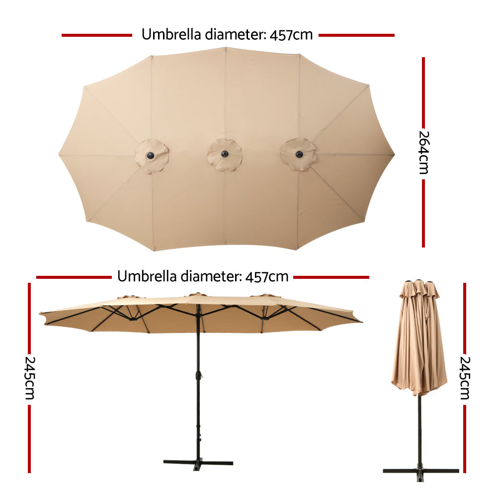 Instahut 4.57m Outdoor Umbrella Beach Pole Garden Tilt Beige-1