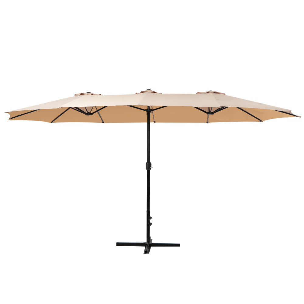 Instahut 4.57m Outdoor Umbrella Beach Pole Garden Tilt Beige-2