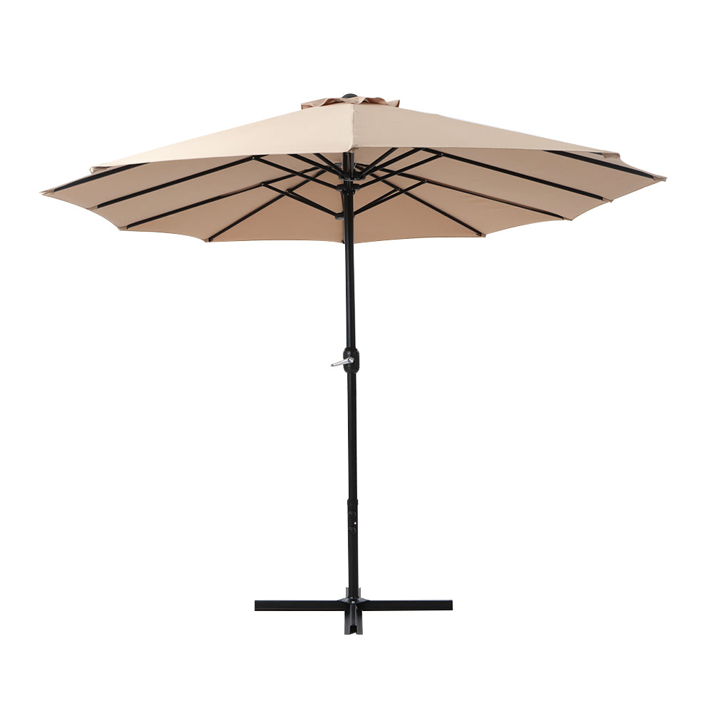 Instahut 4.57m Outdoor Umbrella Beach Pole Garden Tilt Beige-3