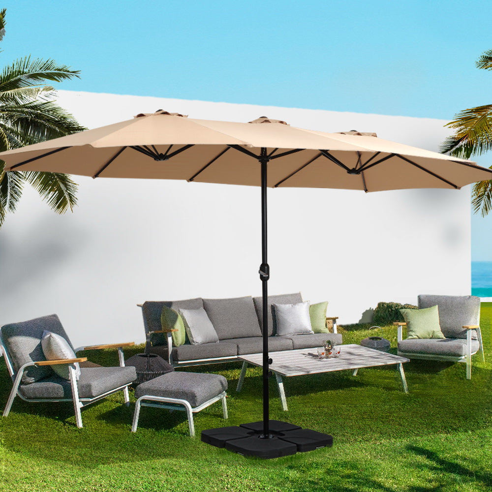 Instahut 4.57m Outdoor Umbrella Beach Pole Garden Tilt Beige-7