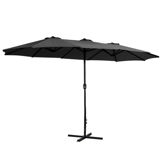 Instahut 4.57m Outdoor Umbrella Beach Pole Garden Tilt Black-0