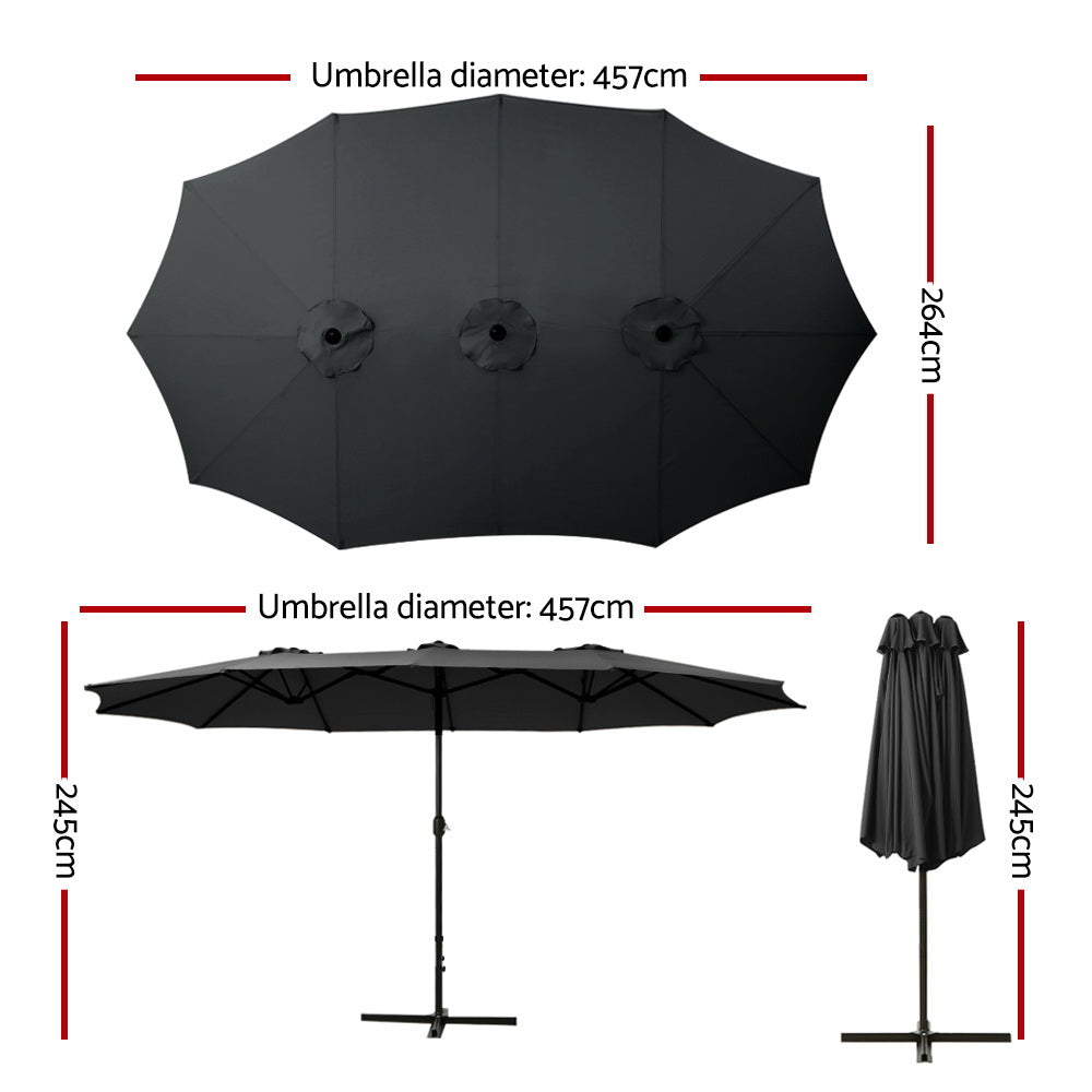 Instahut 4.57m Outdoor Umbrella Beach Pole Garden Tilt Black-1