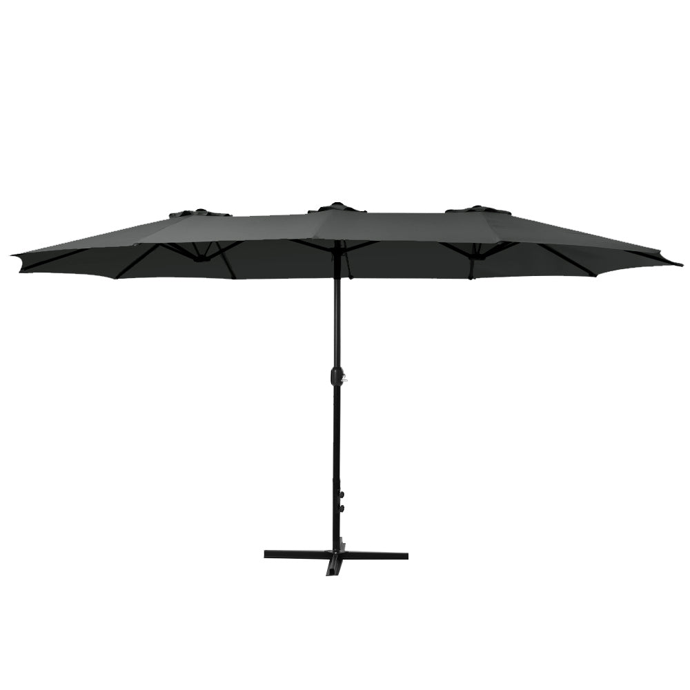 Instahut 4.57m Outdoor Umbrella Beach Pole Garden Tilt Black-2