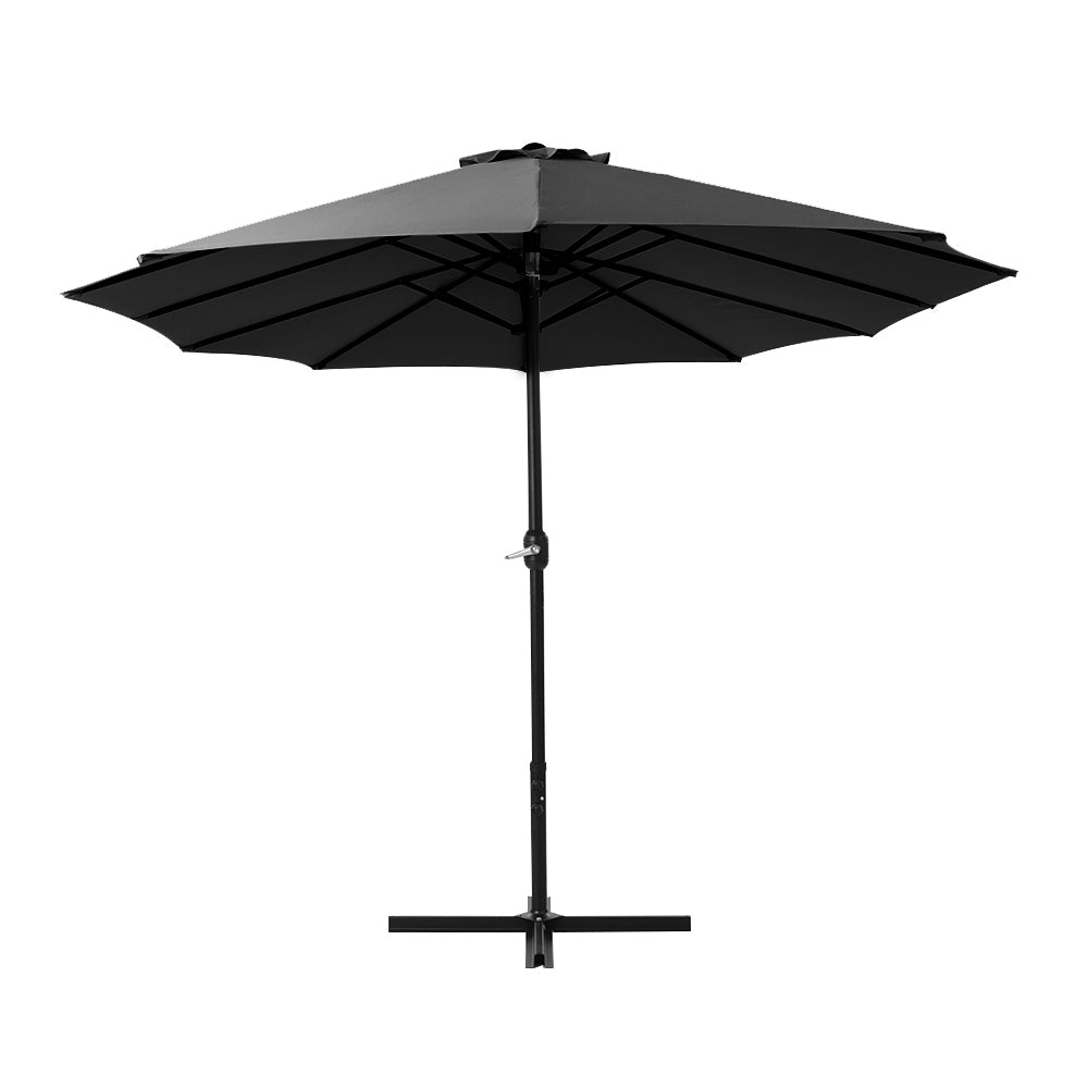 Instahut 4.57m Outdoor Umbrella Beach Pole Garden Tilt Black-3