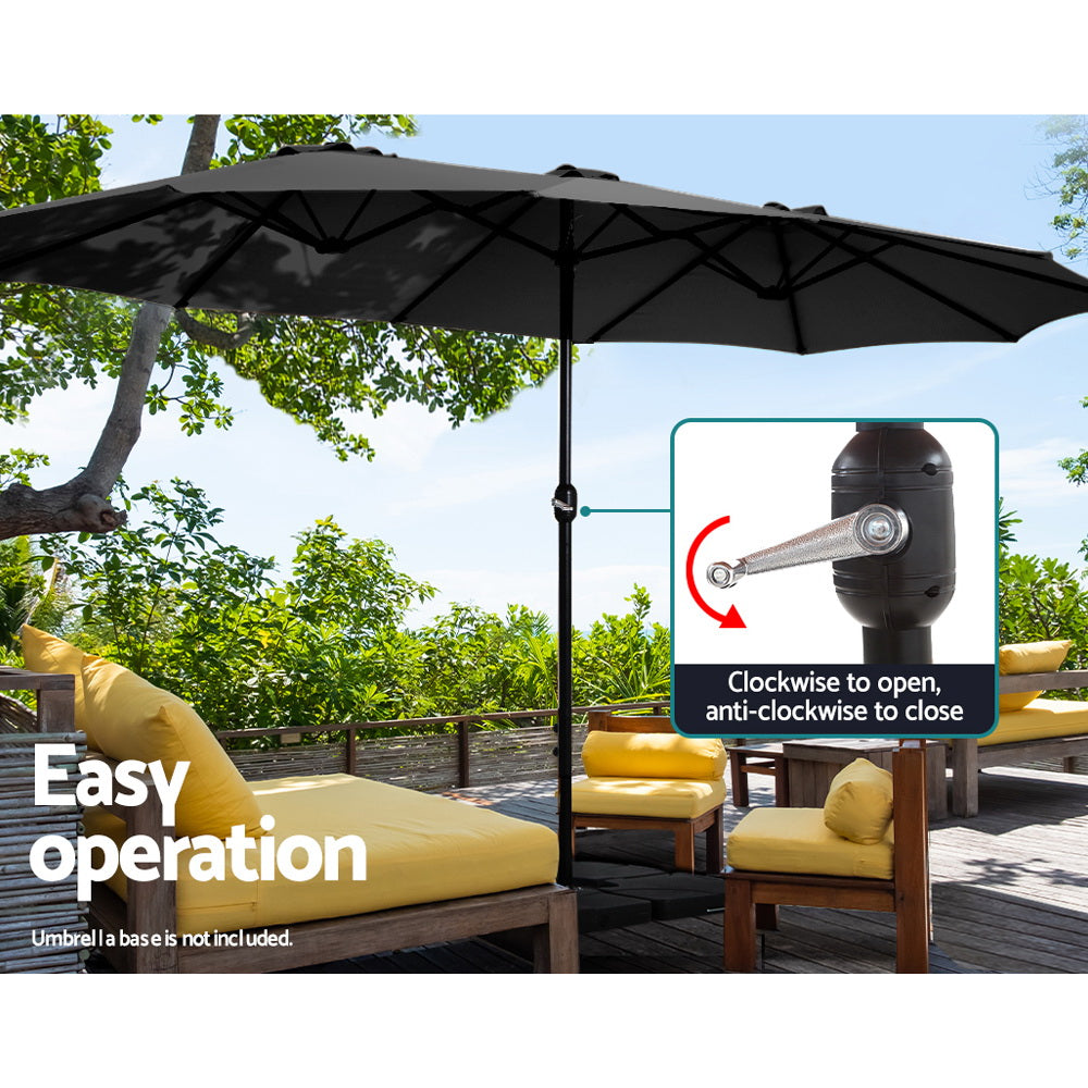 Instahut 4.57m Outdoor Umbrella Beach Pole Garden Tilt Black-5