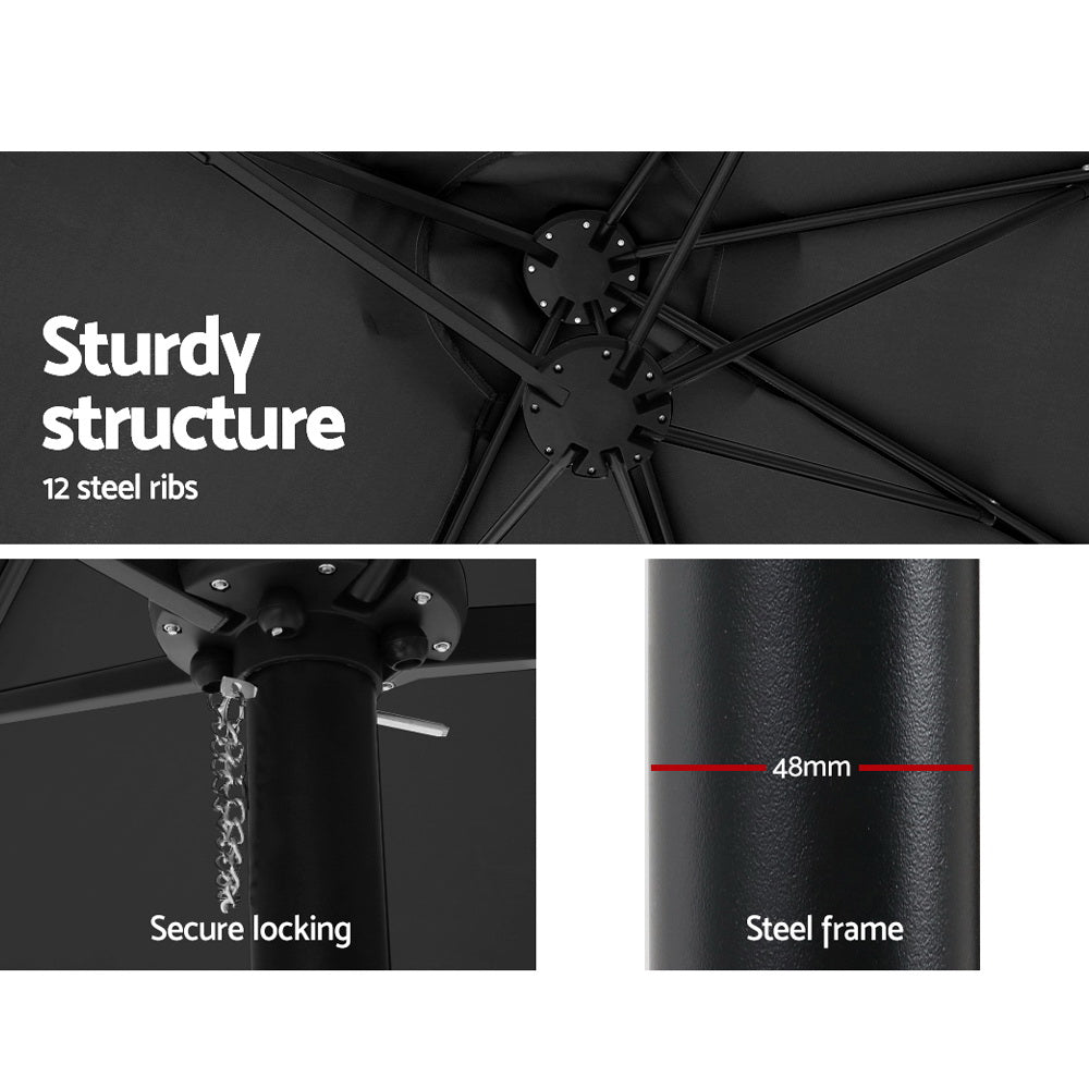 Instahut 4.57m Outdoor Umbrella Beach Pole Garden Tilt Black-6