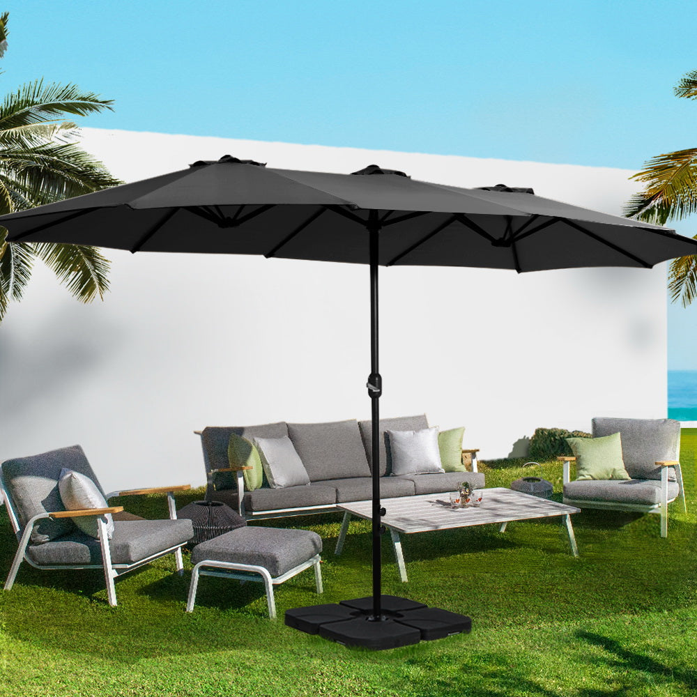 Instahut 4.57m Outdoor Umbrella Beach Pole Garden Tilt Black-7