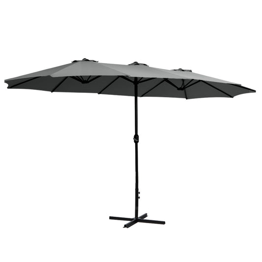 Instahut 4.57m Outdoor Umbrella Beach Pole Garden Tilt Charcoal-0