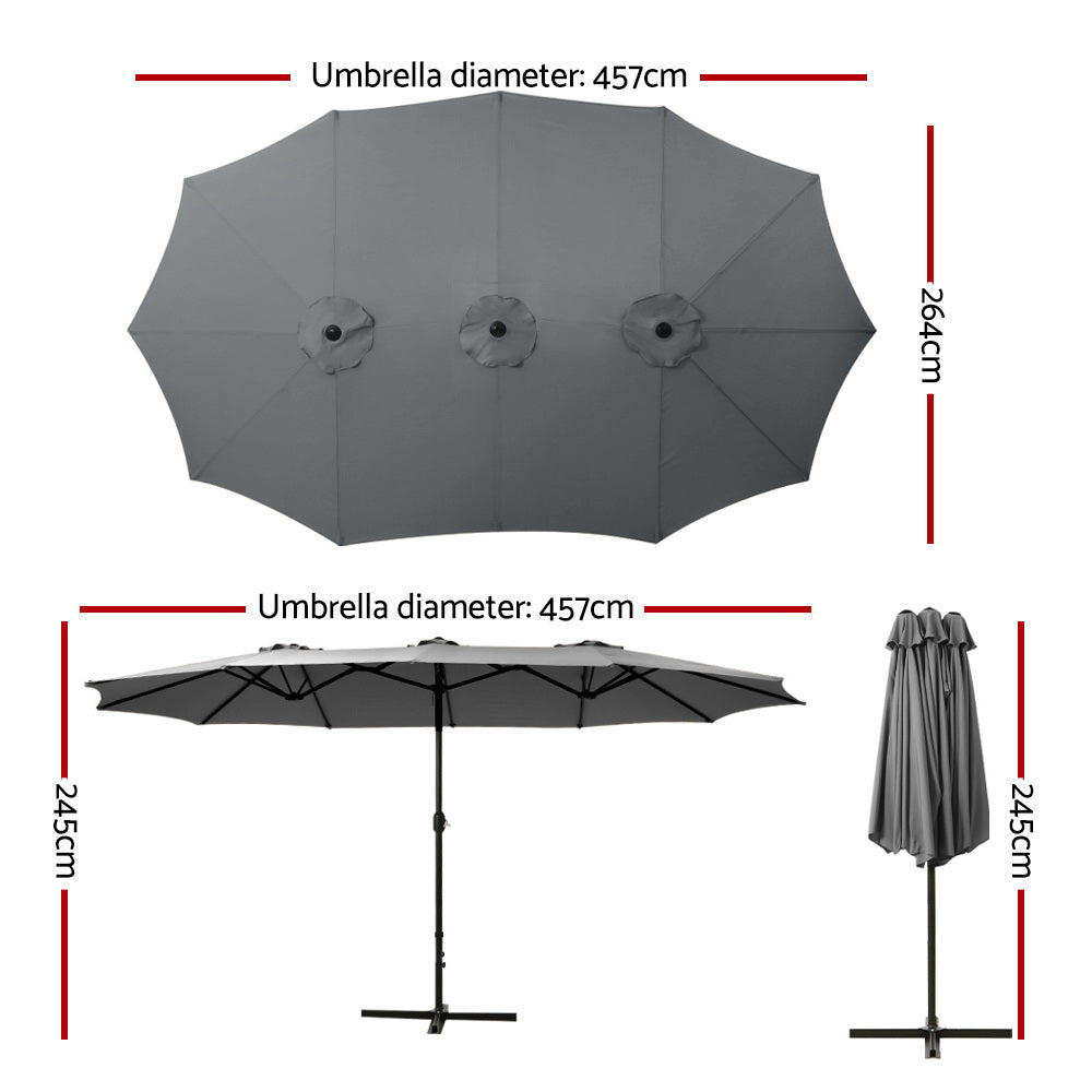 Instahut 4.57m Outdoor Umbrella Beach Pole Garden Tilt Charcoal-1