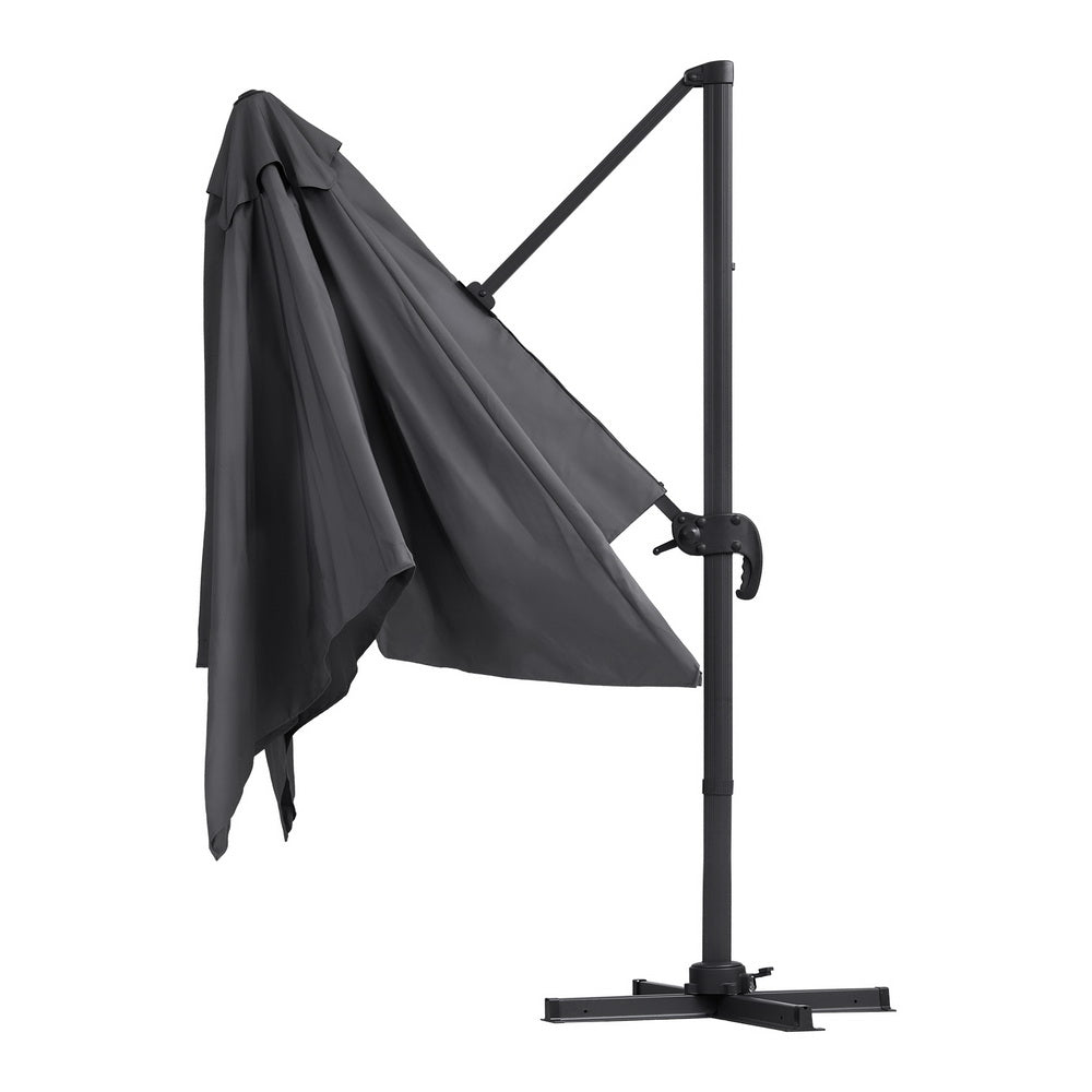 Instahut Outdoor Umbrella 3m Umbrellas Cantilever Stand Sun Roma 360 Degree Charcoal-2