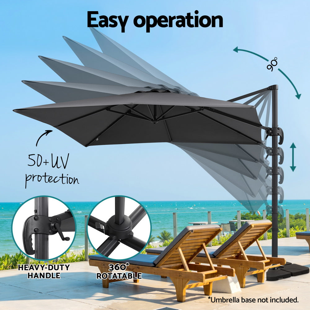 Instahut Outdoor Umbrella 3m Umbrellas Cantilever Stand Sun Roma 360 Degree Charcoal-3