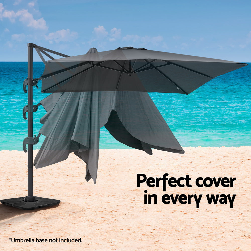 Instahut Outdoor Umbrella 3m Umbrellas Cantilever Stand Sun Roma 360 Degree Charcoal-4
