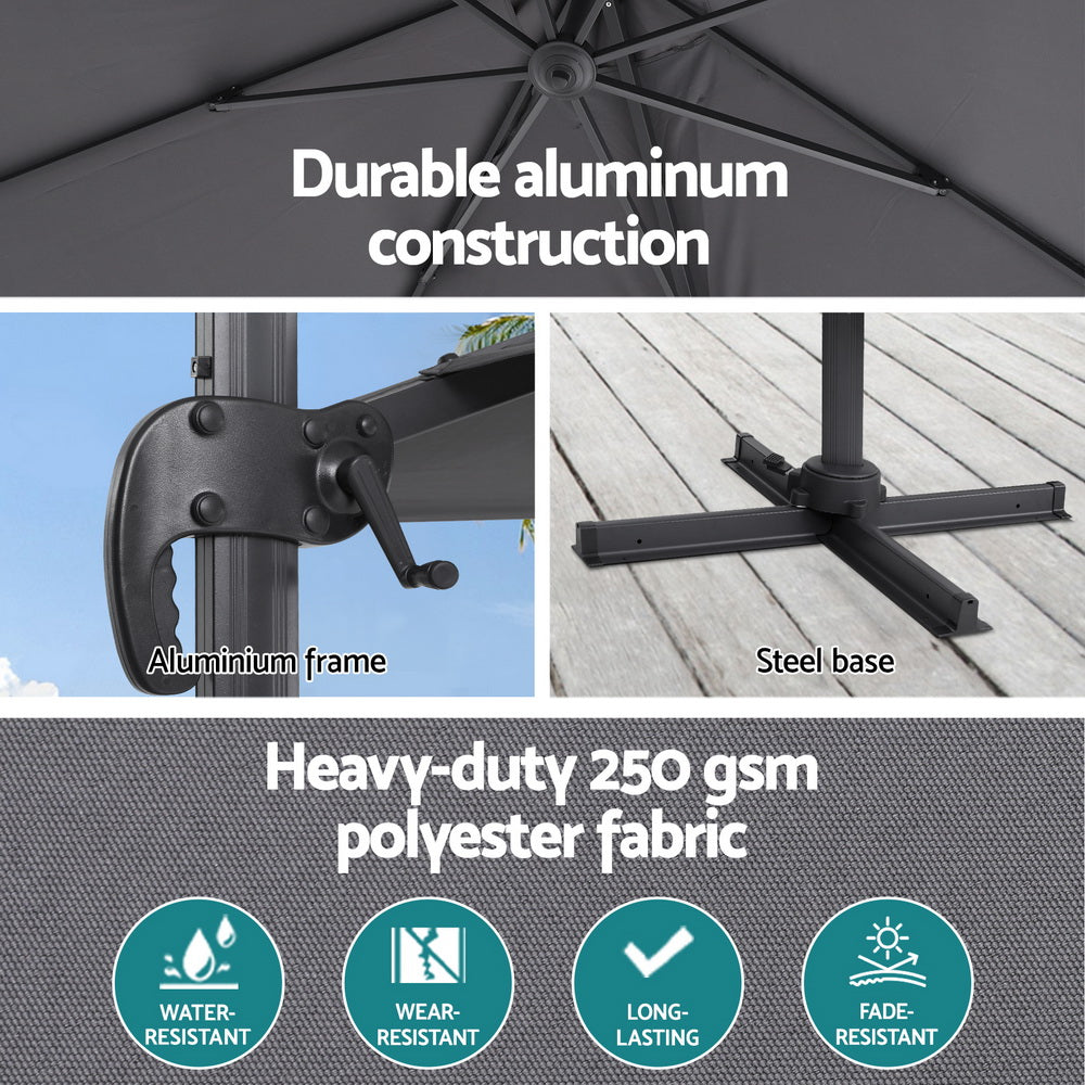 Instahut Outdoor Umbrella 3m Umbrellas Cantilever Stand Sun Roma 360 Degree Charcoal-5