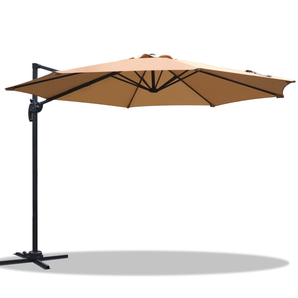 Instahut 3m Outdoor Umbrella Cantilever 360 Degree Tilt Beach Roma Beige-0