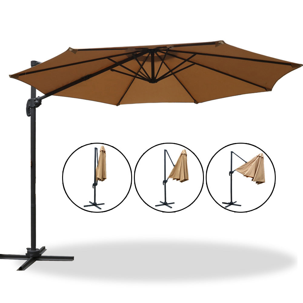 Instahut 3m Outdoor Umbrella Cantilever 360 Degree Tilt Beach Roma Beige-2