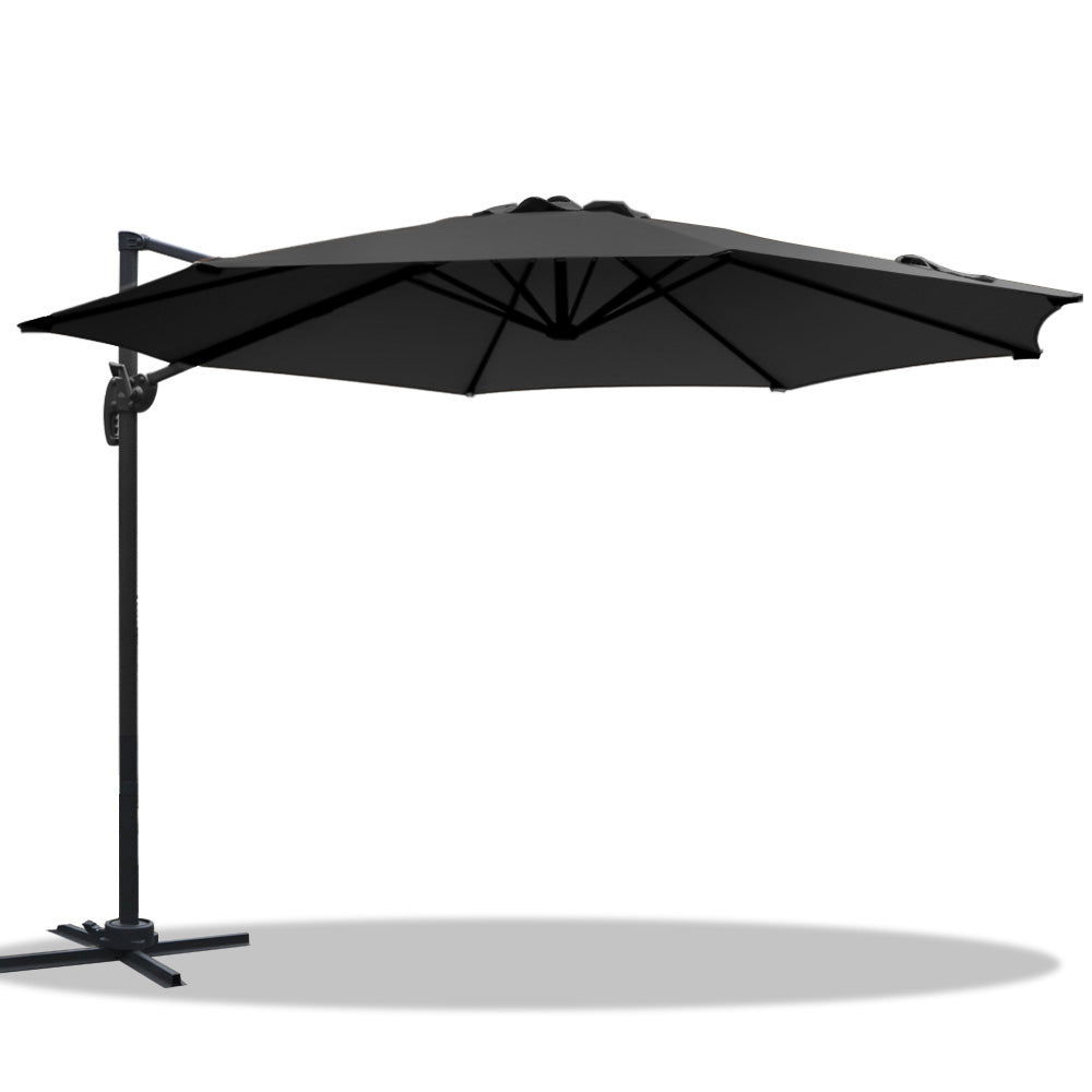 Instahut 3m Outdoor Umbrella Cantilever 360 Degree Tilt Beach Roma Black-0