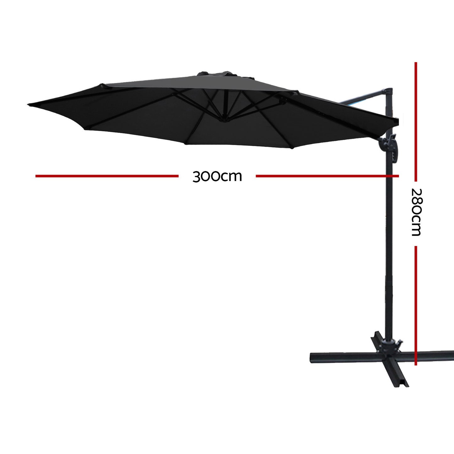 Instahut 3m Outdoor Umbrella Cantilever 360 Degree Tilt Beach Roma Black-1