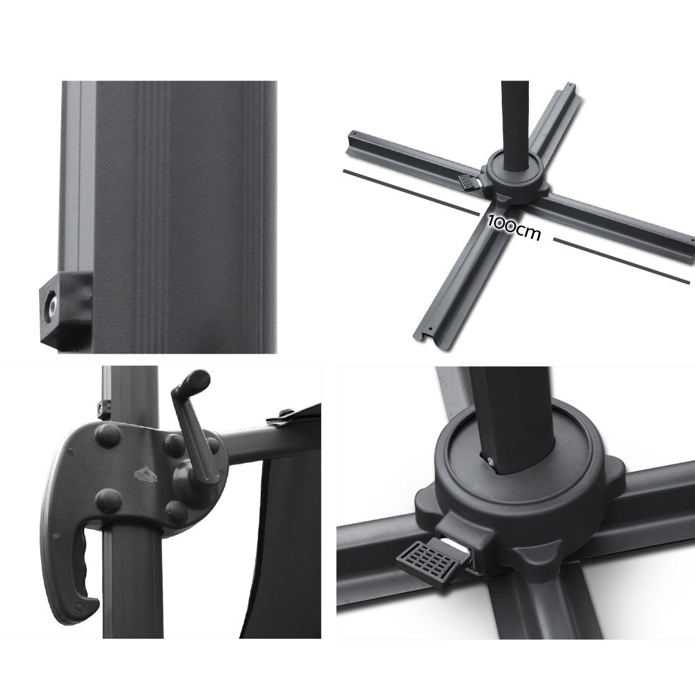 Instahut 3m Outdoor Umbrella Cantilever 360 Degree Tilt Beach Roma Black-2