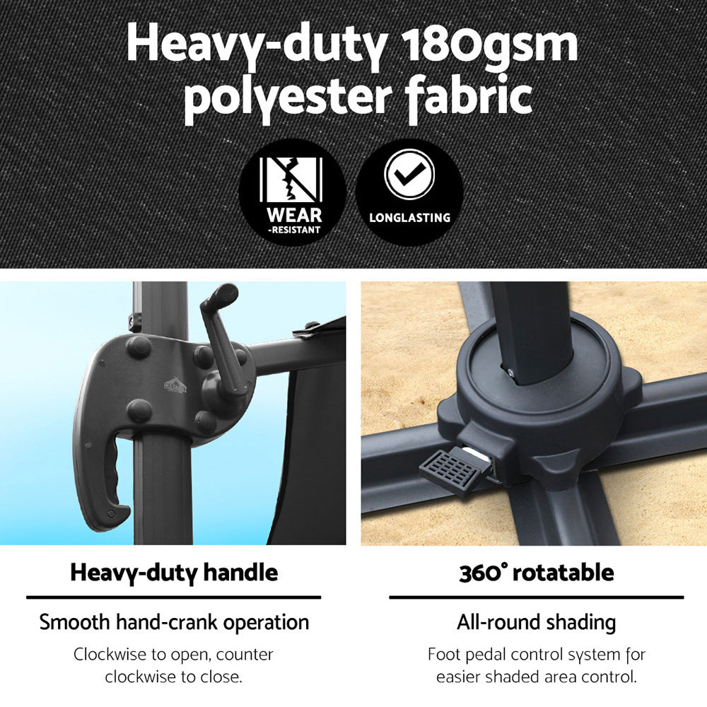 Instahut 3m Outdoor Umbrella Cantilever 360 Degree Tilt Beach Roma Black-4