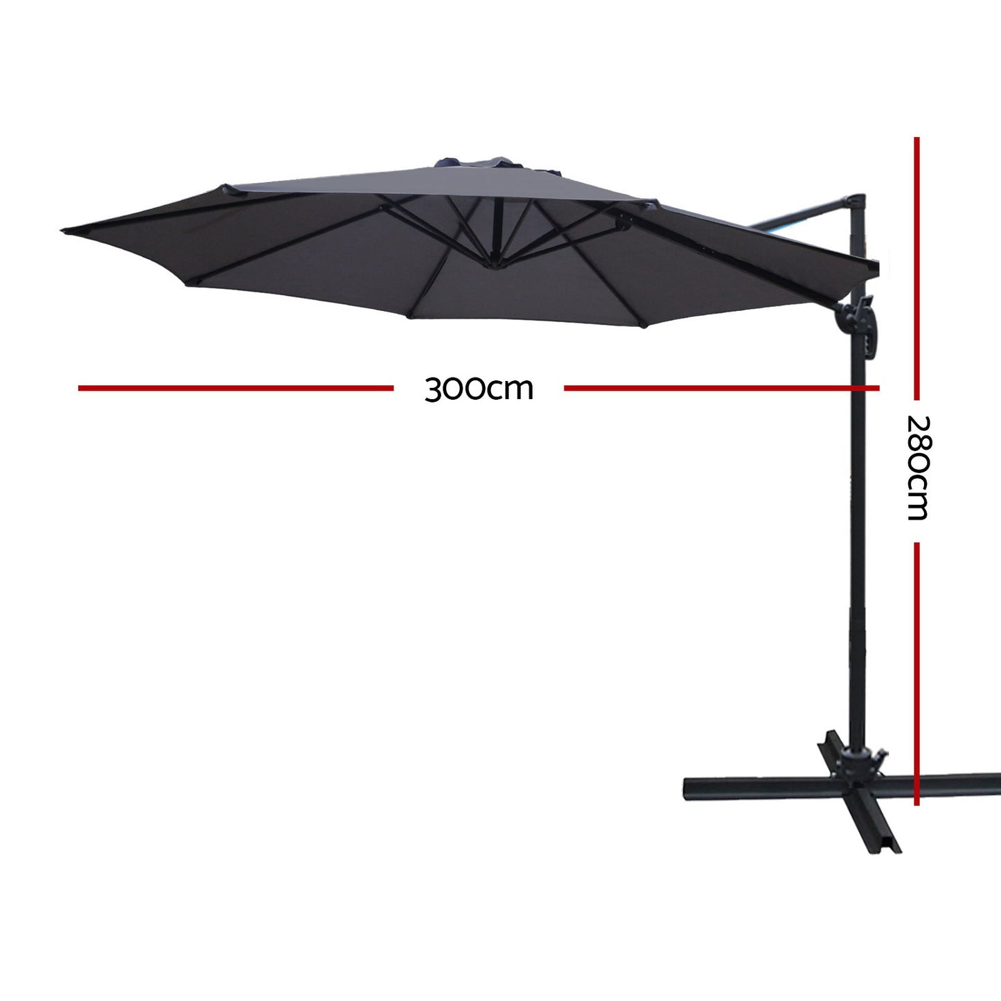 Instahut 3m Outdoor Umbrella Cantilever 360 Degree Tilt Beach Roma Charcoal-1