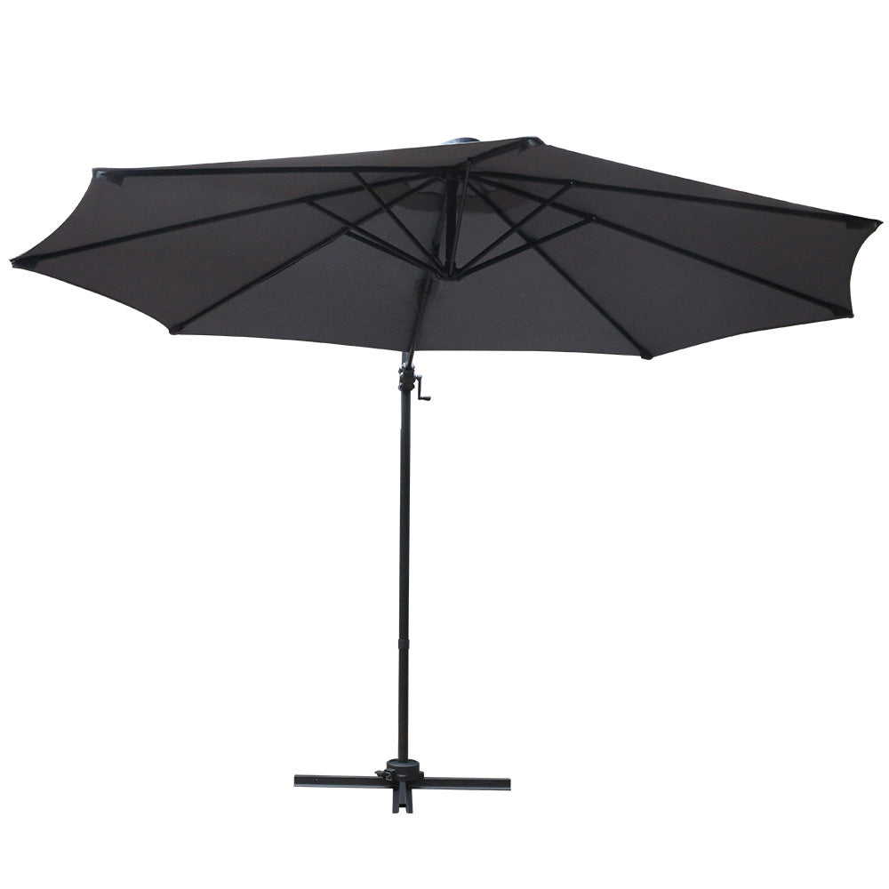 Instahut 3m Outdoor Umbrella Cantilever 360 Degree Tilt Beach Roma Charcoal-2