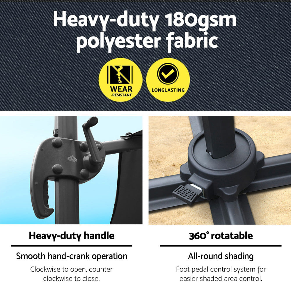 Instahut 3m Outdoor Umbrella Cantilever 360 Degree Tilt Beach Roma Charcoal-5