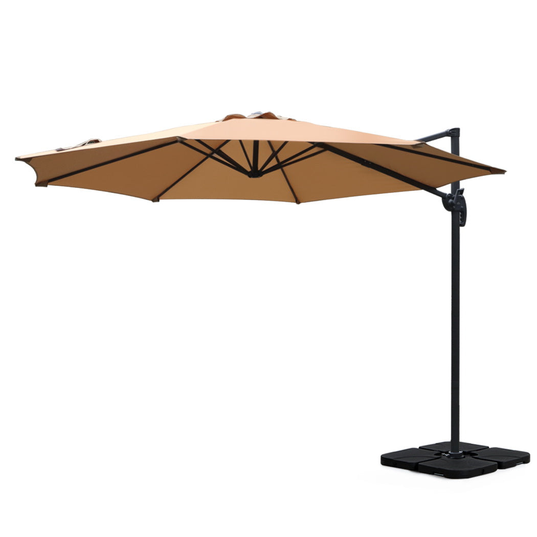 Instahut 3m Outdoor Umbrella w/Base Cantilever Beach Roma 360 Degree Tilt Beige-0