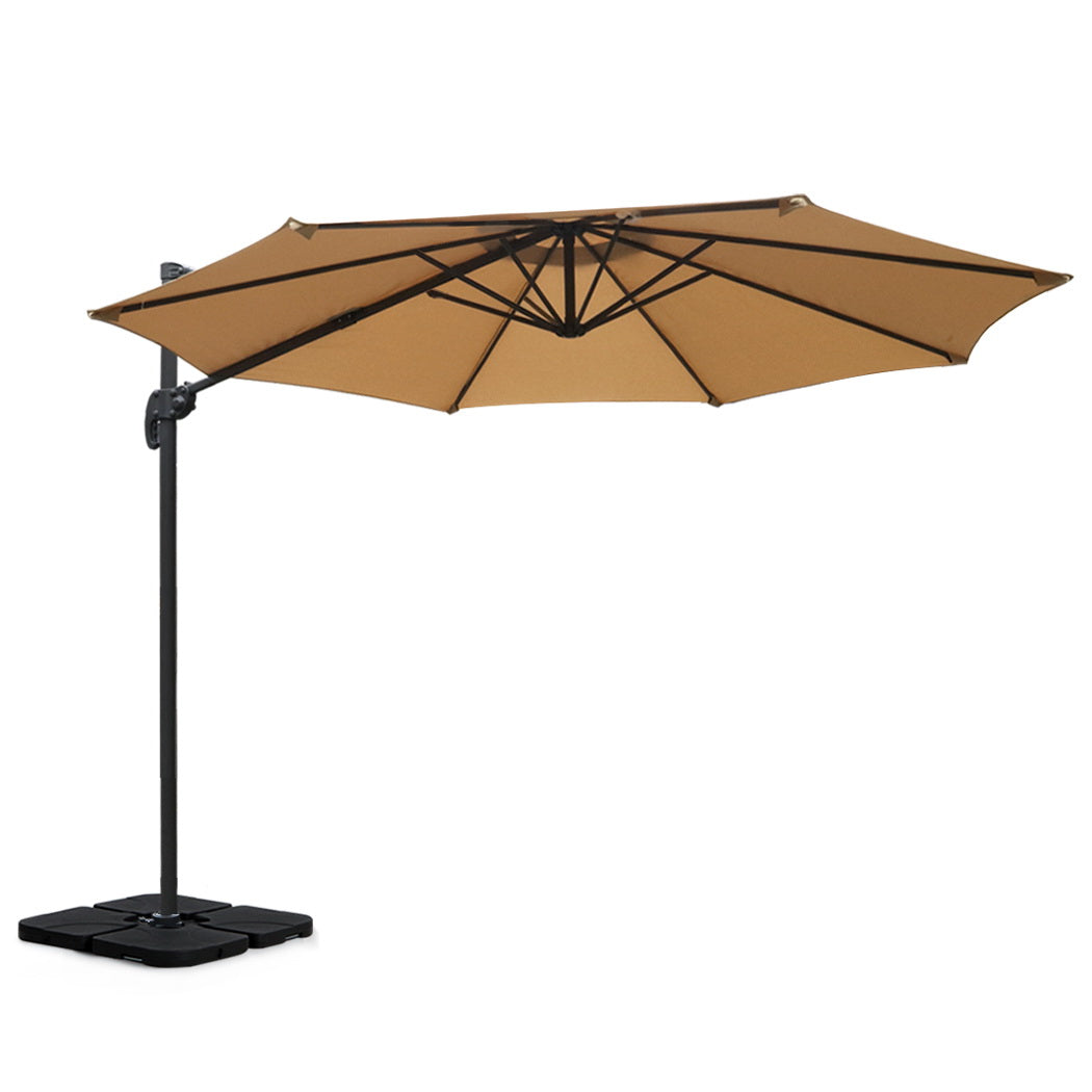 Instahut 3m Outdoor Umbrella w/Base Cantilever Beach Roma 360 Degree Tilt Beige-2