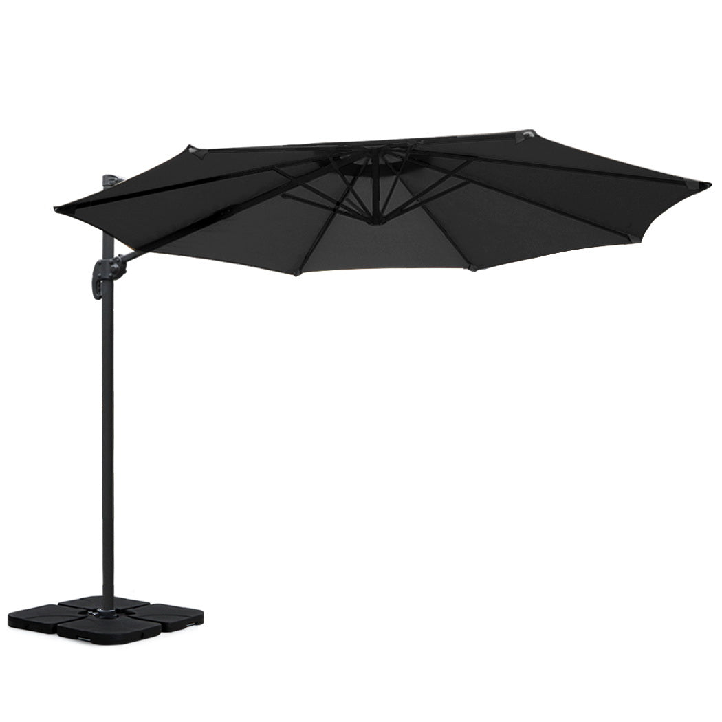 Instahut 3m Outdoor Umbrella w/Base Cantilever Beach Roma 360 Degree Tilt Black-0