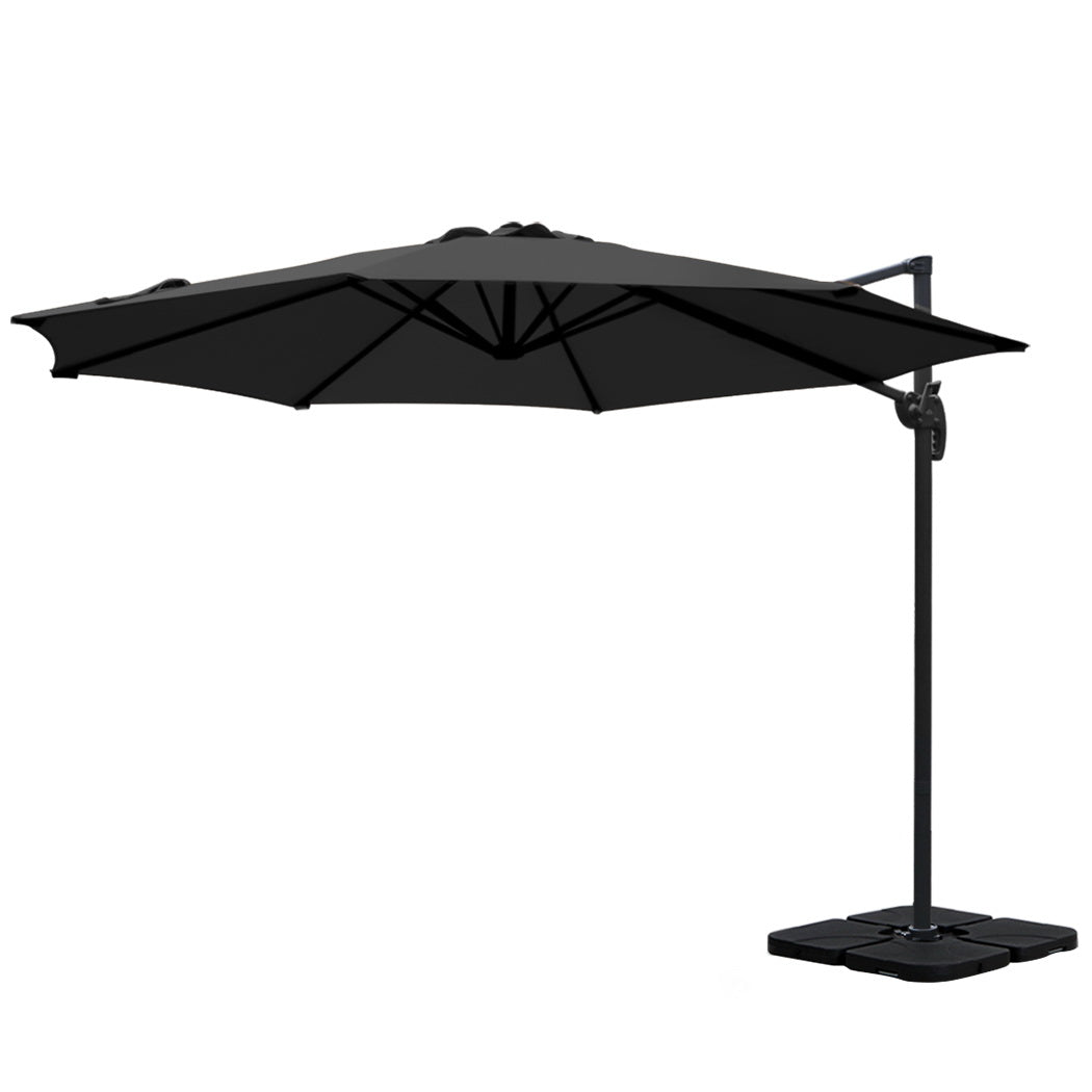 Instahut 3m Outdoor Umbrella w/Base Cantilever Beach Roma 360 Degree Tilt Black-2
