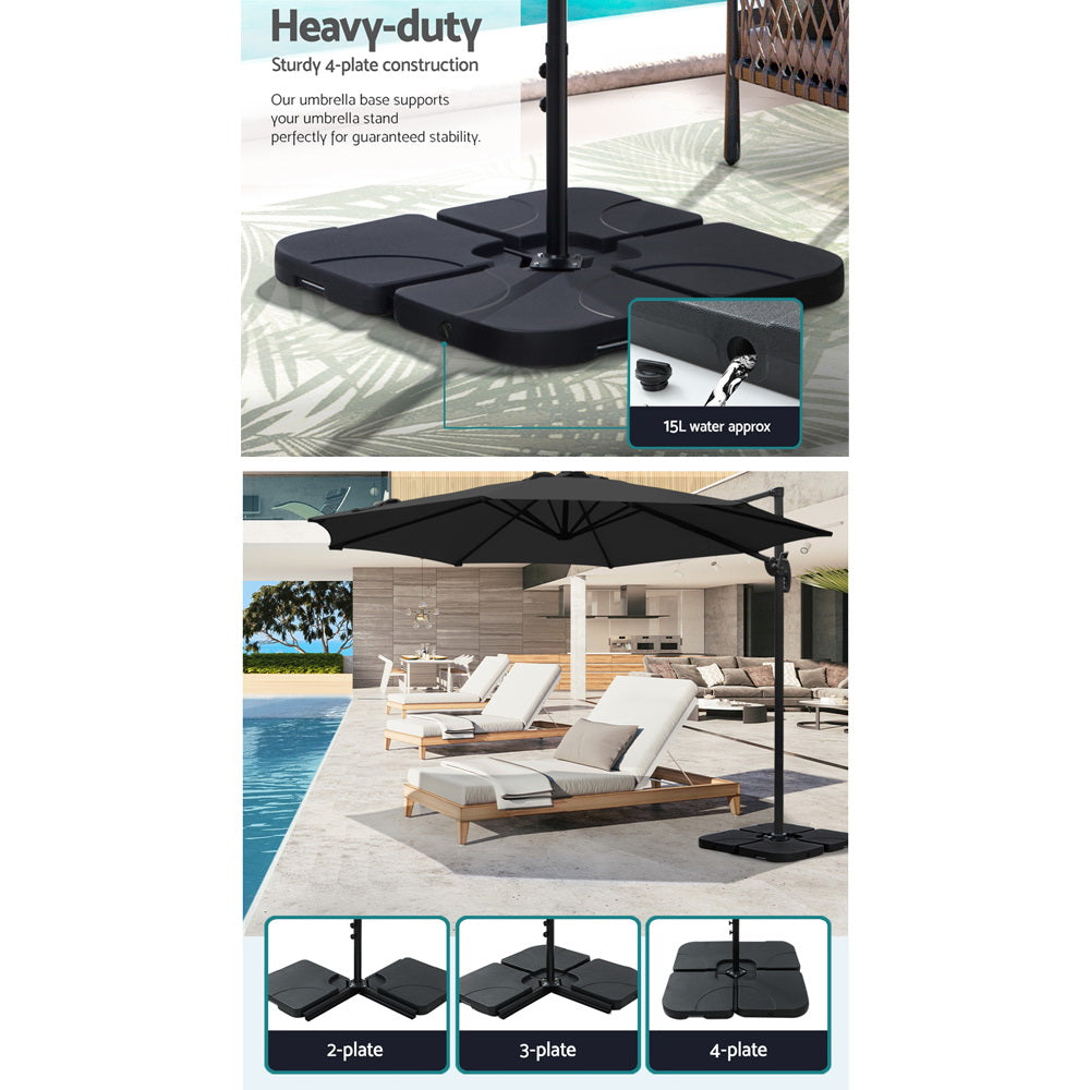 Instahut 3m Outdoor Umbrella w/Base Cantilever Beach Roma 360 Degree Tilt Black-6