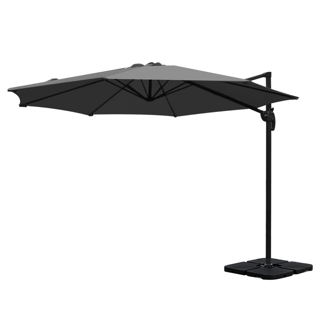 Instahut 3m Outdoor Umbrella w/Base Cantilever Beach Roma 360 Degree Tilt Charcoal-0