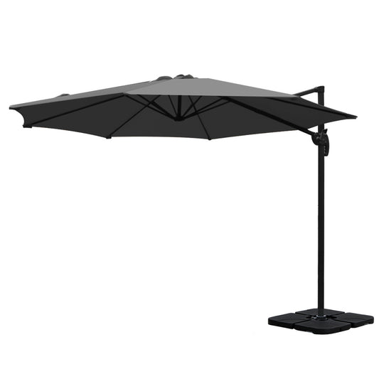 Instahut 3m Outdoor Umbrella w/Base Cantilever Beach Roma 360 Degree Tilt Charcoal-0