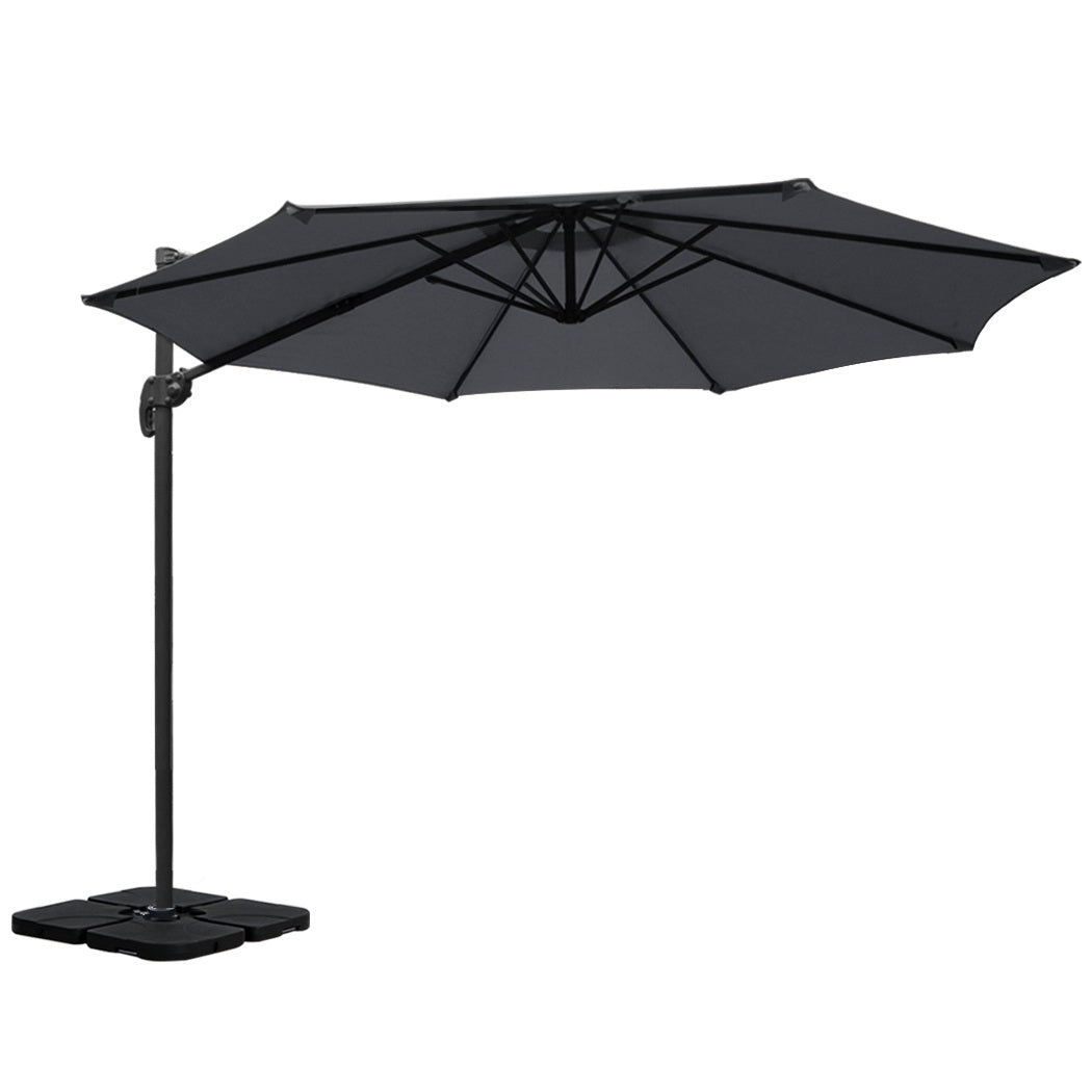 Instahut 3m Outdoor Umbrella w/Base Cantilever Beach Roma 360 Degree Tilt Charcoal-2