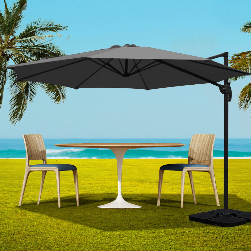 Instahut 3m Outdoor Umbrella w/Base Cantilever Beach Roma 360 Degree Tilt Charcoal-7
