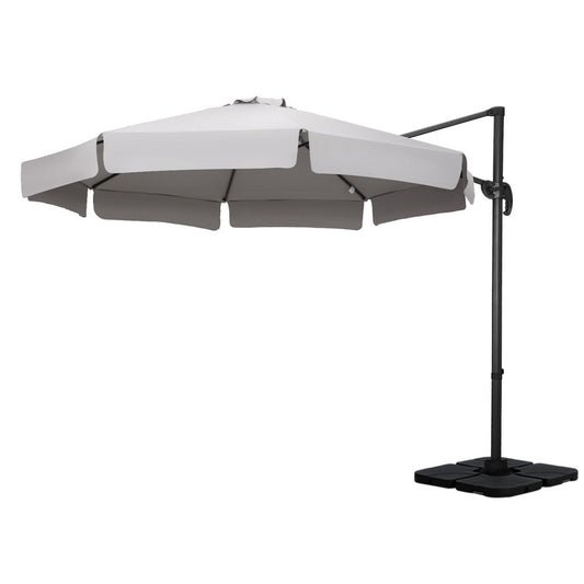 Instahut 3m Outdoor Umbrella w/Base Cantilever Beach Roma 360 Degree Tilt Grey-0