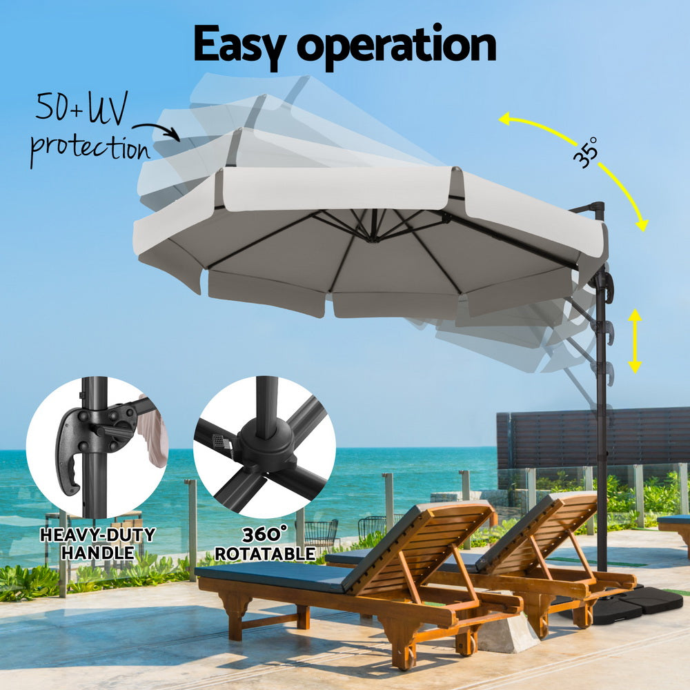 Instahut 3m Outdoor Umbrella w/Base Cantilever Beach Roma 360 Degree Tilt Grey-3