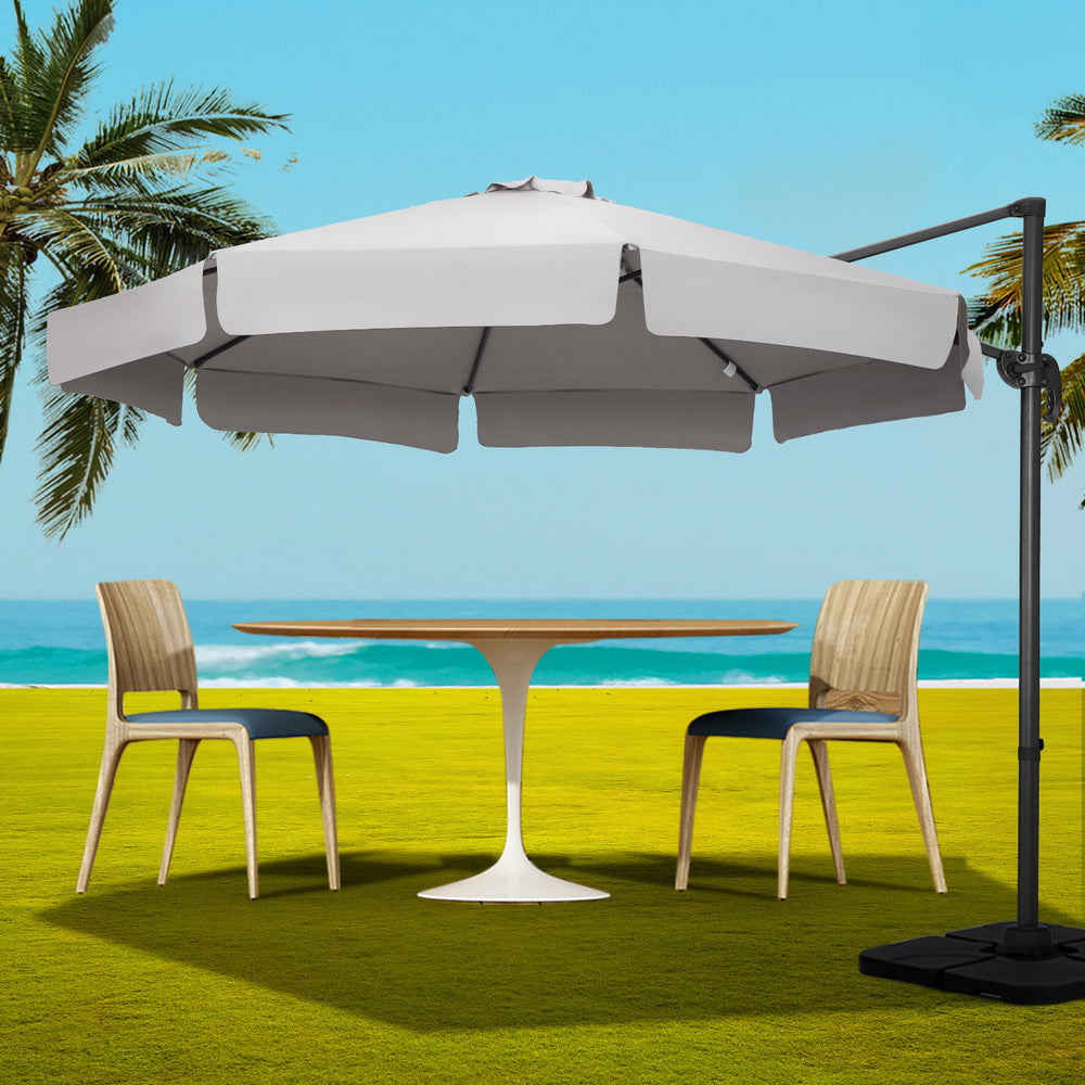 Instahut 3m Outdoor Umbrella w/Base Cantilever Beach Roma 360 Degree Tilt Grey-6