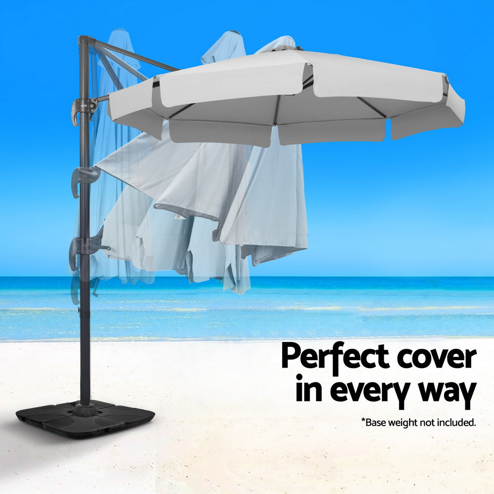 Instahut 3m Outdoor Umbrella Cantilever 360 Degree Tilt Beach Roma Grey-4