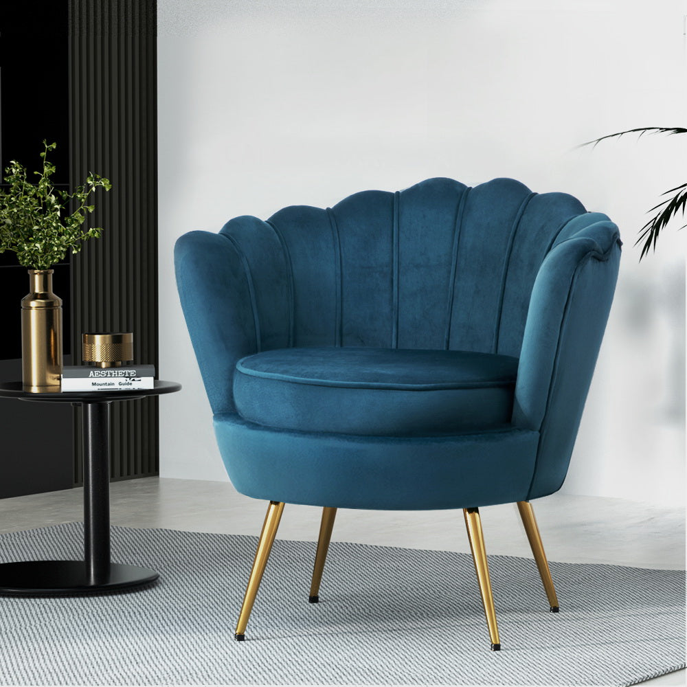 Artiss Armchair Velvet Blue Callista-7