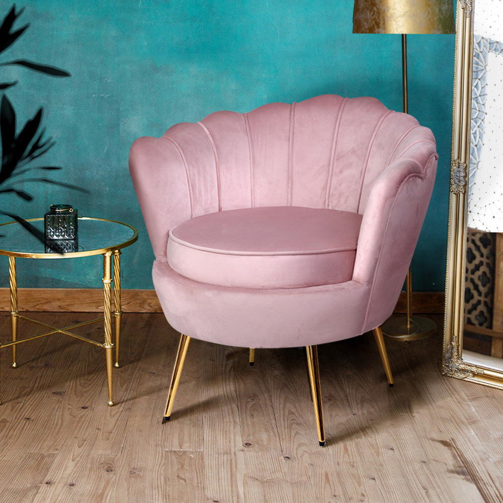 Artiss Armchair Velvet Pink Callista-7