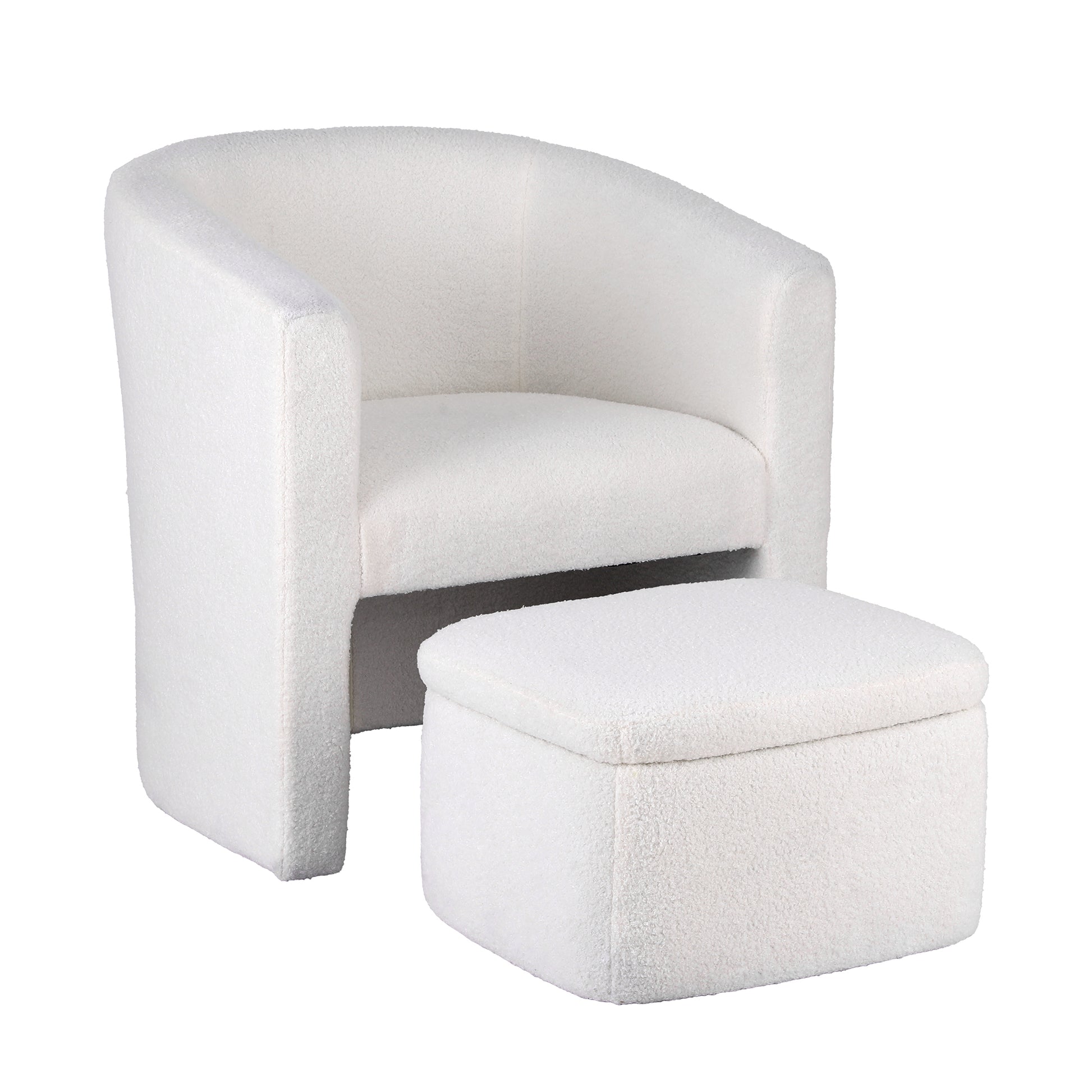 Artiss Armchair Accent Chair w/Ottoman Lounge Footrest Storage Boucle White-6