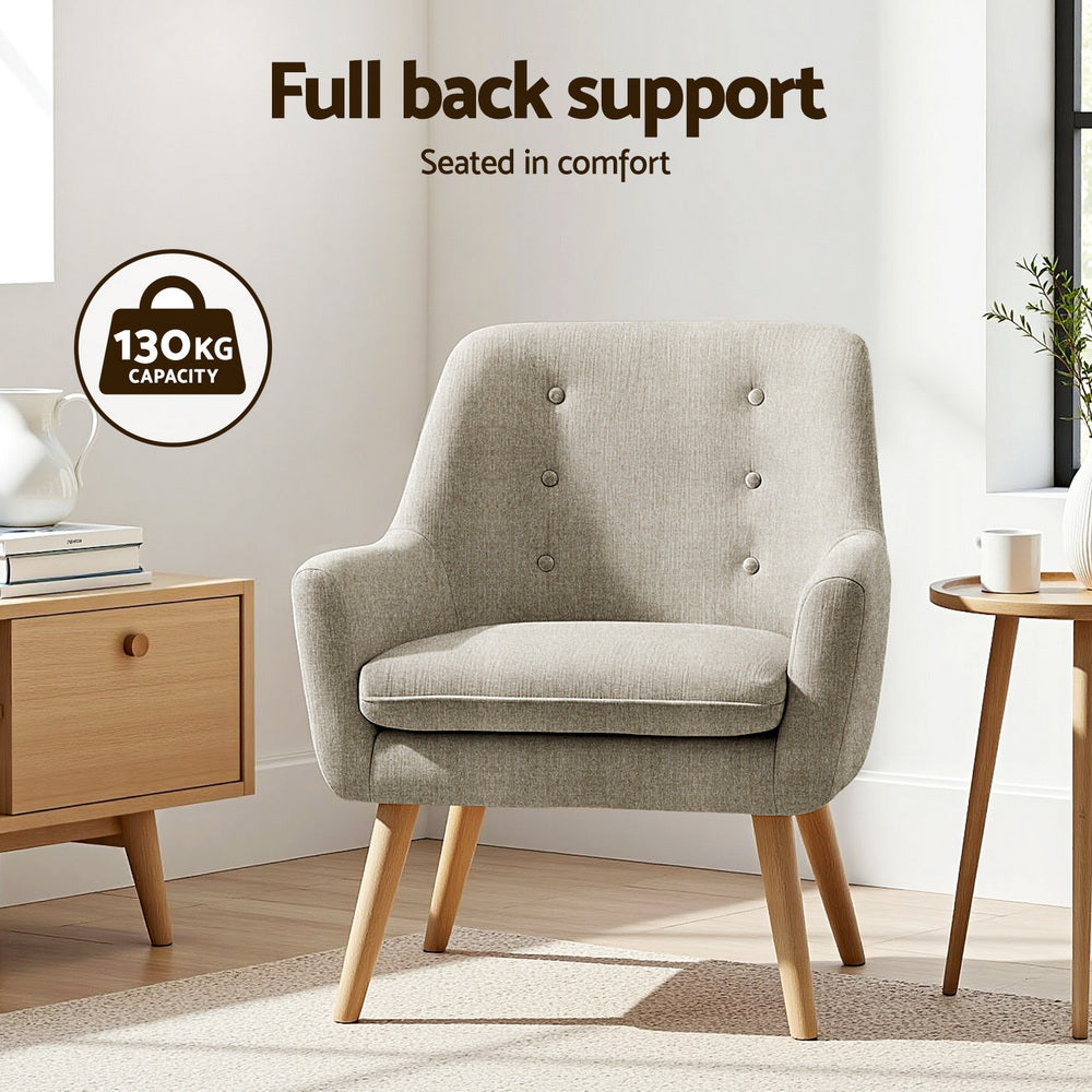 Artiss 2X Armchair Lounge Chair Accent Tub Chair Beige ANNE-3