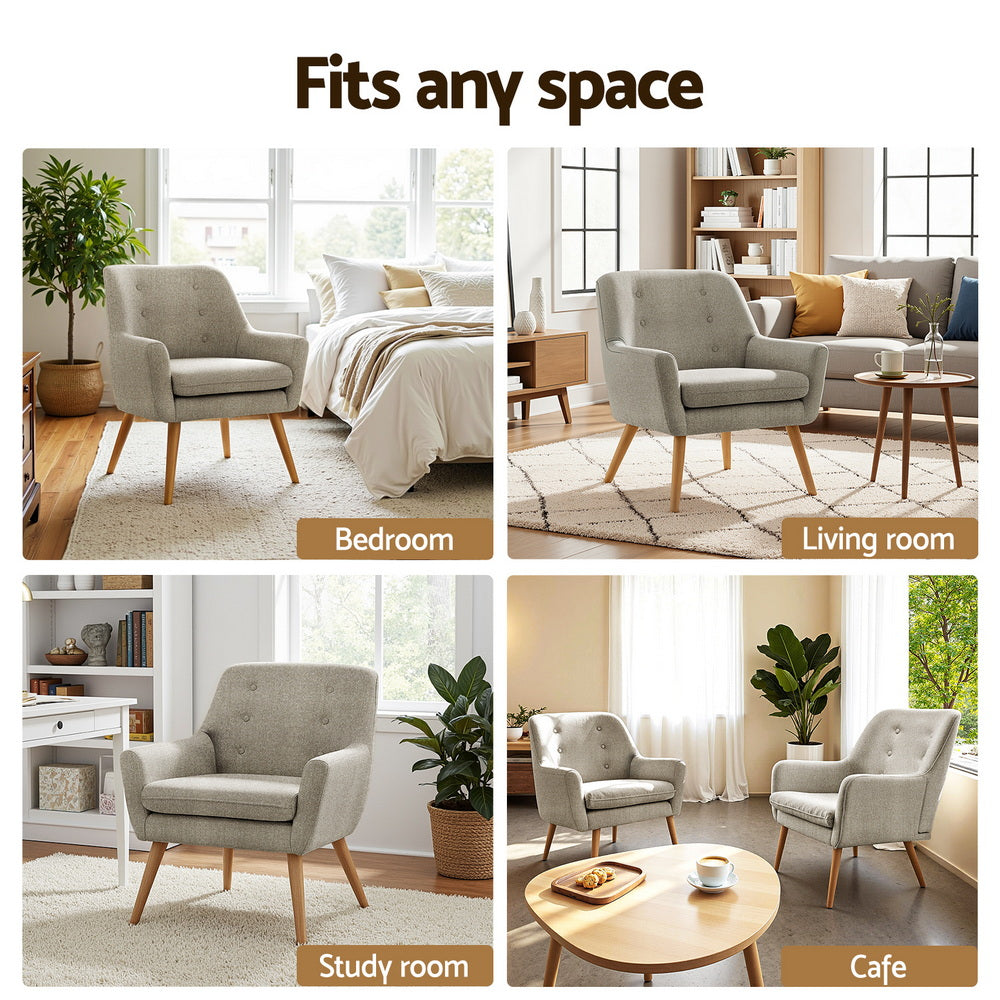 Artiss 2X Armchair Lounge Chair Accent Tub Chair Beige ANNE-5