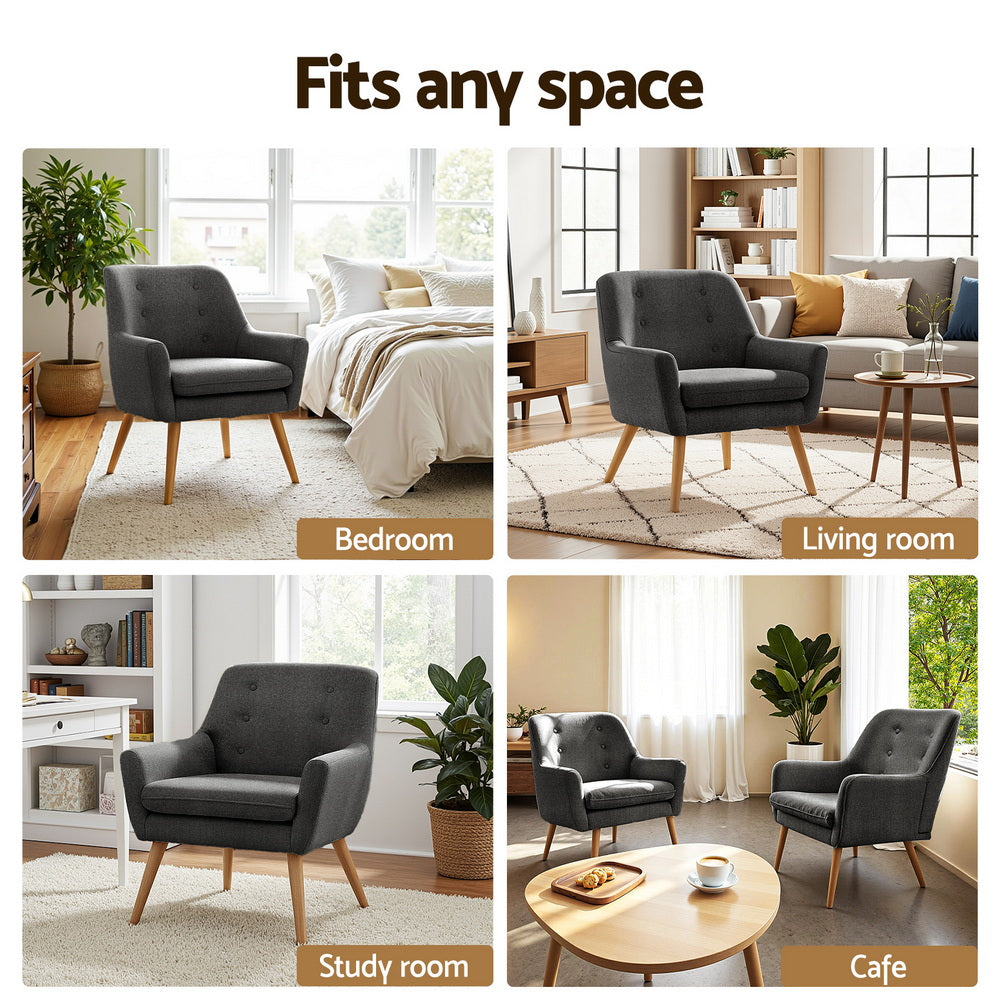 Artiss 2X Armchair Lounge Chair Accent Tub Chair Charcoal ANNE-5