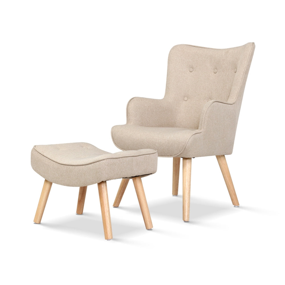 Artiss Armchair Set with Ottoman Beige Lansar-0