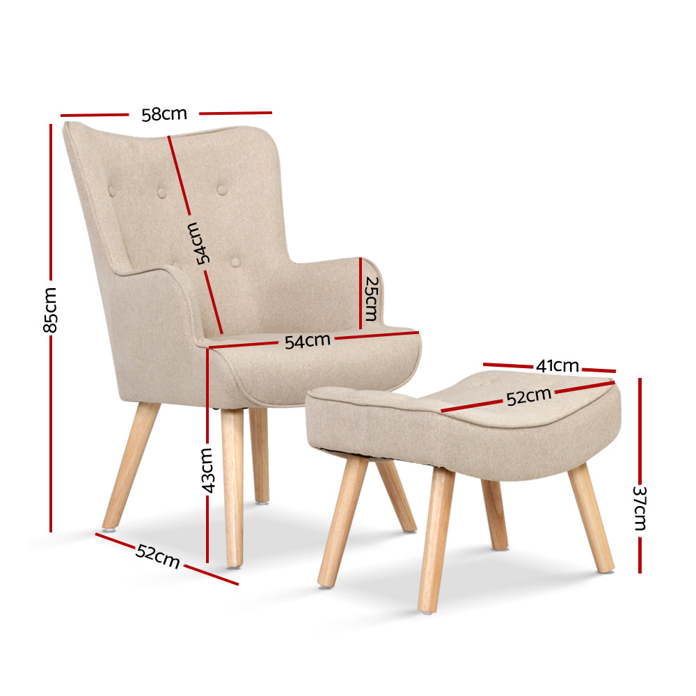 Artiss Armchair Set with Ottoman Beige Lansar-1